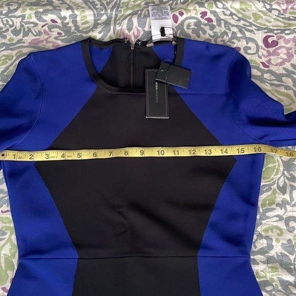 BCBGMAXAZRIA Ribbed Two-Tone Bodycon Mini Dress in Blue/Black - Picture 15 of 16